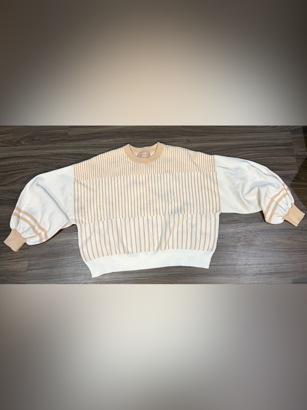 Philosophy Republic Clothing Tan White Striped Oversized Cropped Sweater Sz XS - Picture 3 of 16